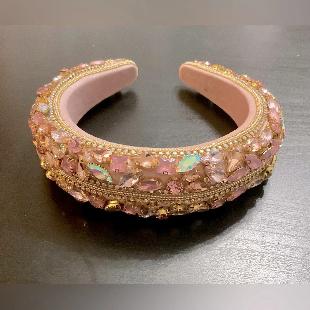 New HAIMEIKANG Velvet Rhinestone Baroque Headband, Crystal Gemstone Headband